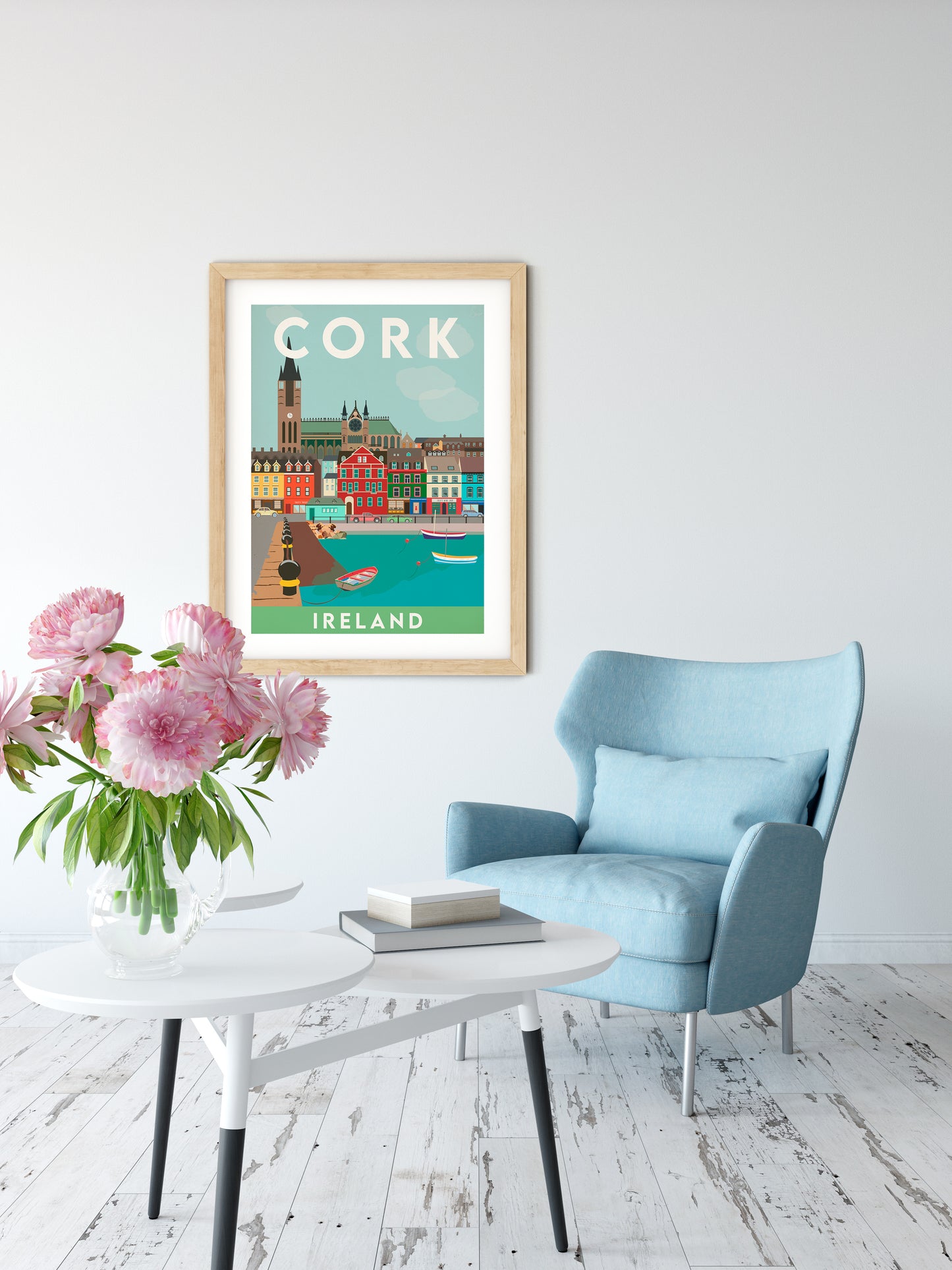 Vintage inspired travel print of Cork Ireland