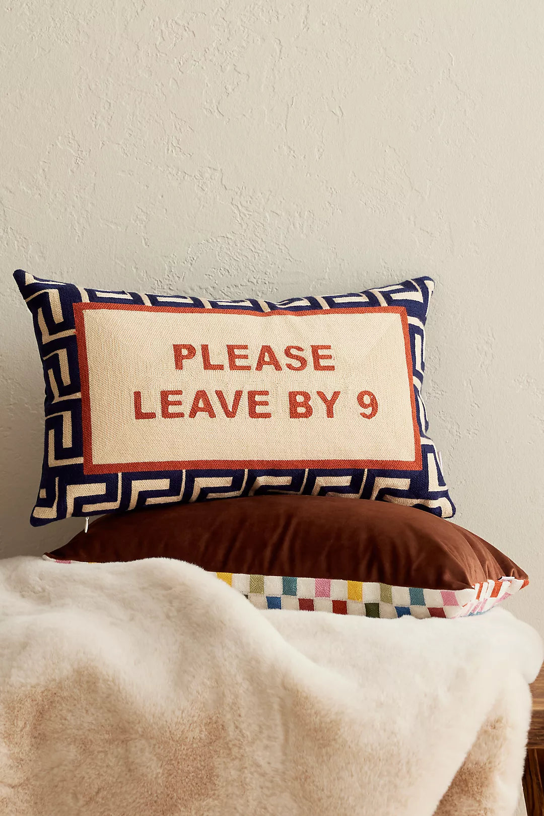 Please Leave By 9 Needlepoint Cushion