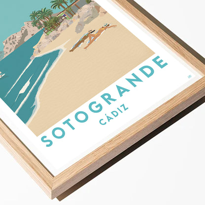 Framed artwork of a beach scene with 'Sotogrande Cádiz' text