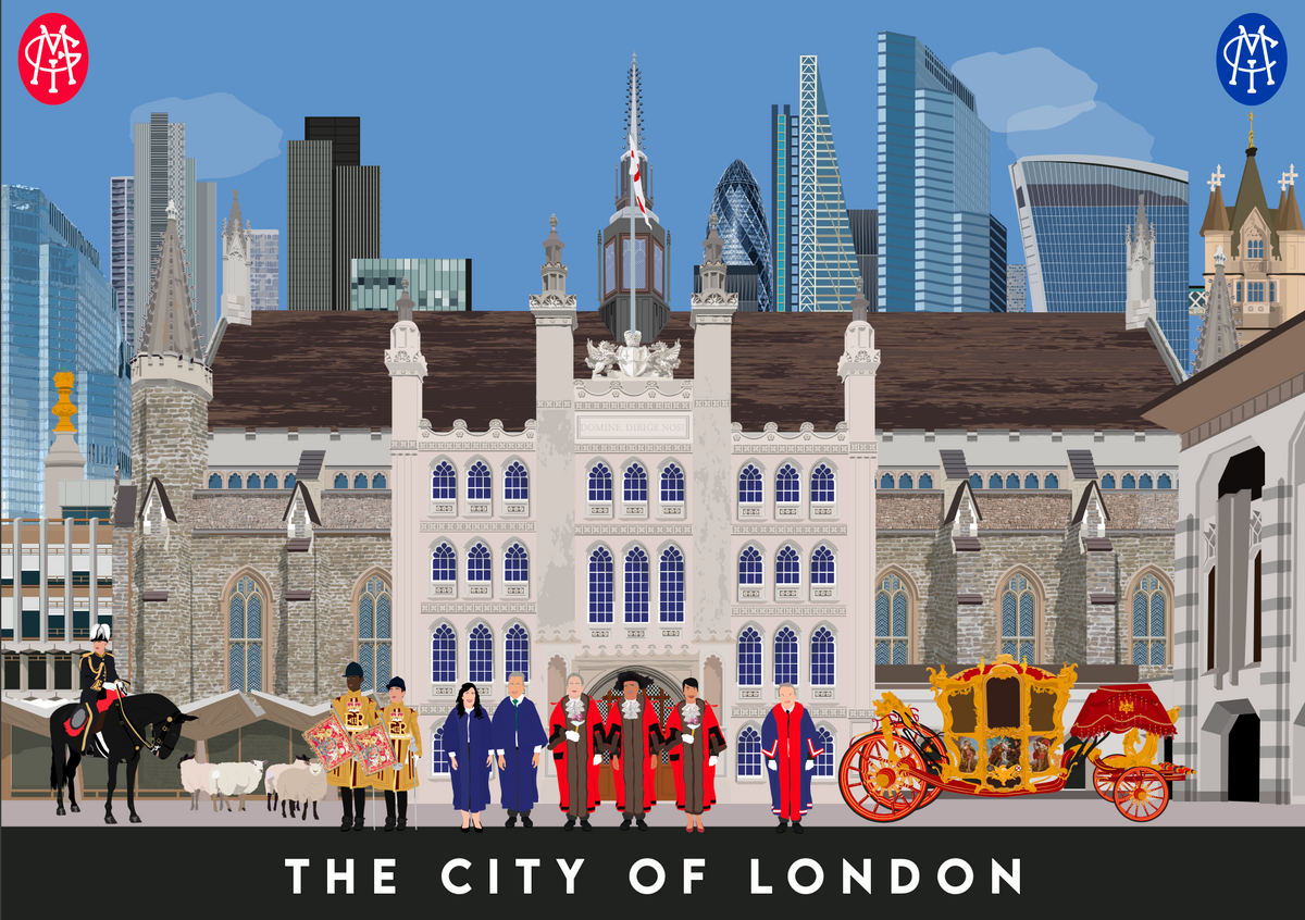 Fine Art print of Guildhall & The City of London – Travel art by SAX Doodle