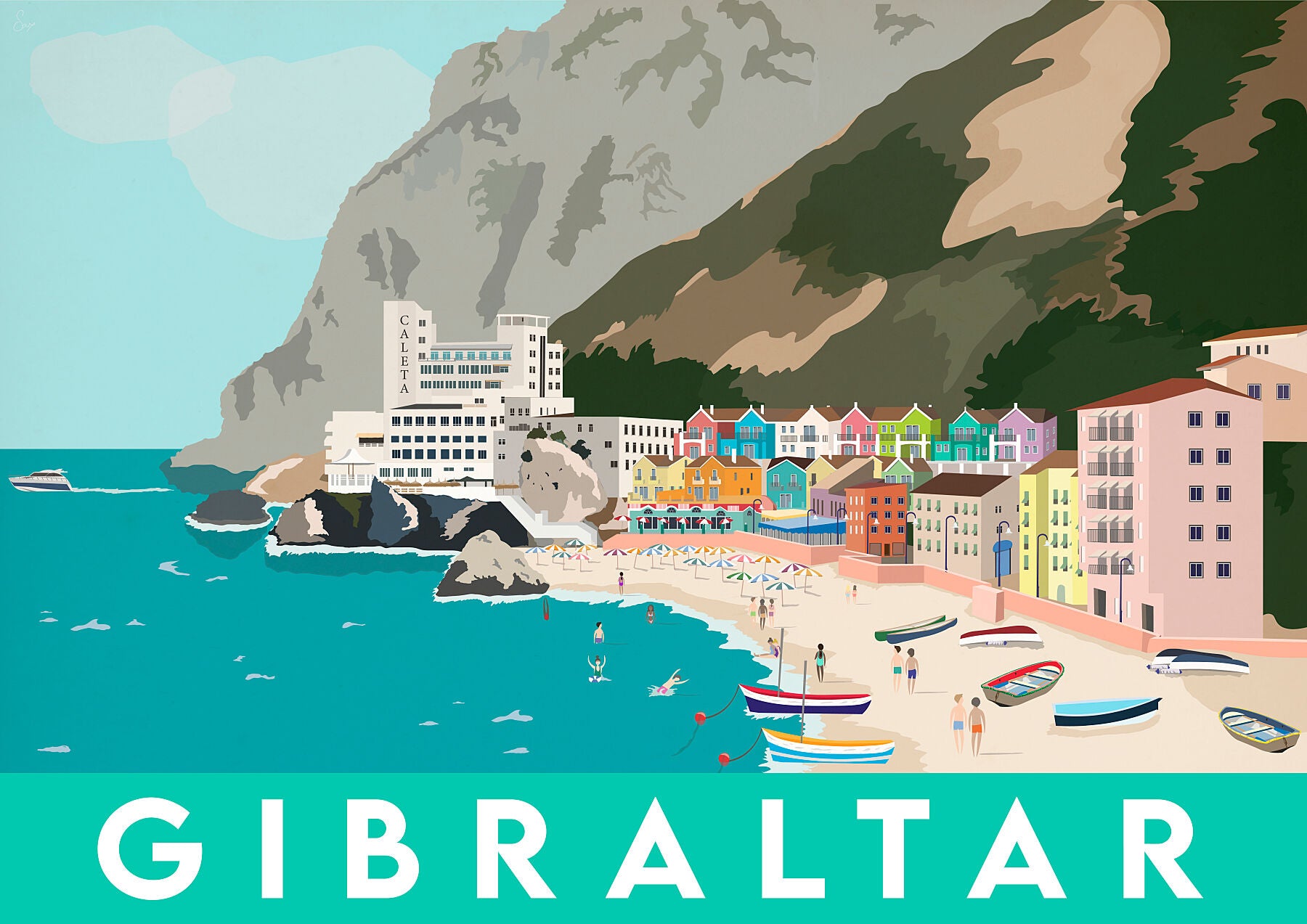 Gibraltar Catalan Bay Beach Print Travel Poster