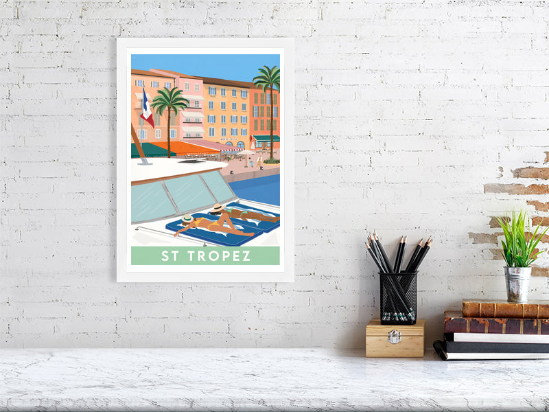 Limited edition travel print of St Tropez, France. – Travel art by 