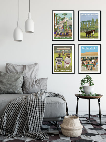 Vintage inspired travel print of Santa Maria Polo Club Puente De Hierro Sotogrande