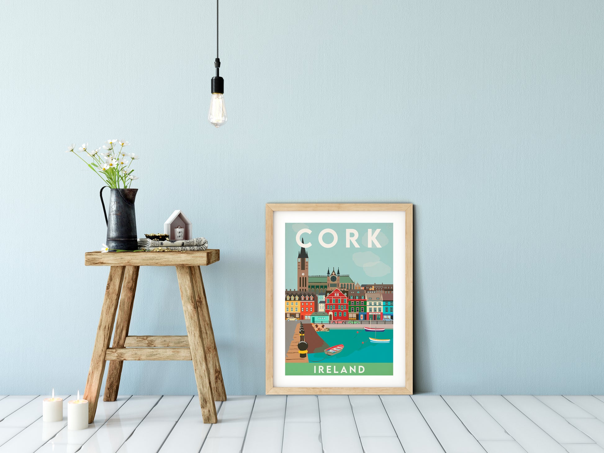 Vintage inspired travel print of Cork Ireland