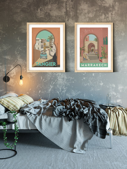 Vintage inspired travel print of Tangier, Morrocco 