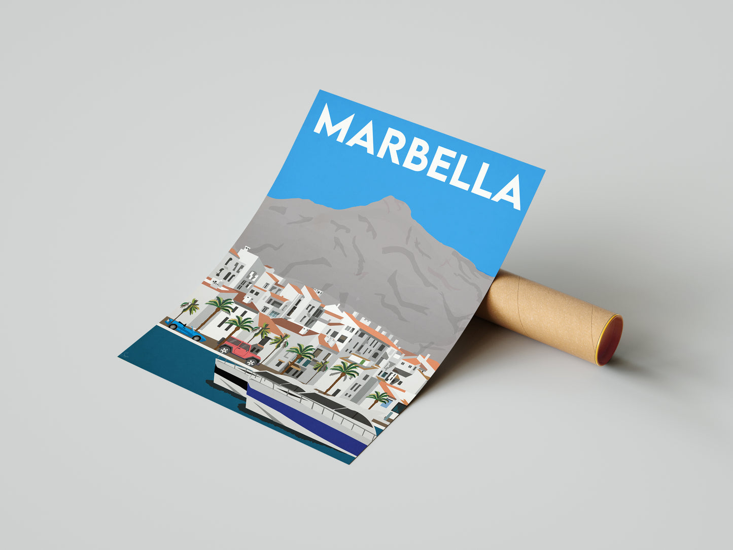 Vintage inspired travel print of Puerto Banus, Marbella, Spain