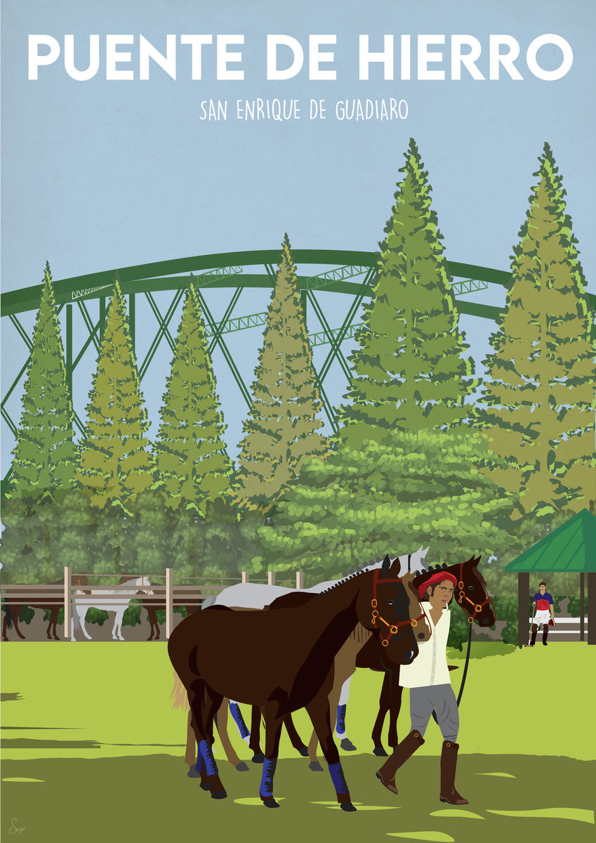 Vintage inspired travel print of Santa Maria Polo Club Puente De Hierro Sotogrande