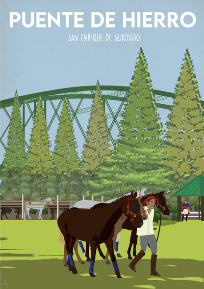 Vintage inspired travel print of Santa Maria Polo Club Puente De Hierro Sotogrande