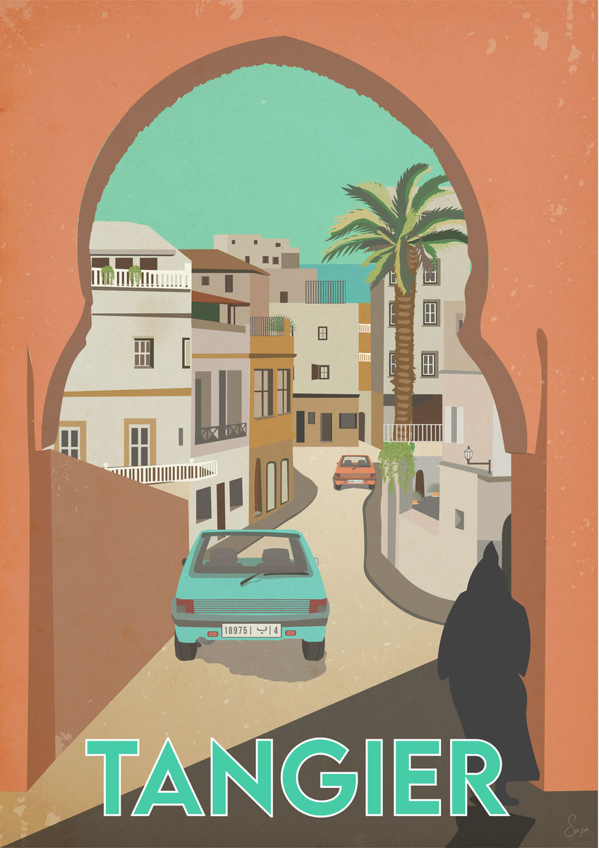 Vintage inspired travel print of Tangier, Morrocco 