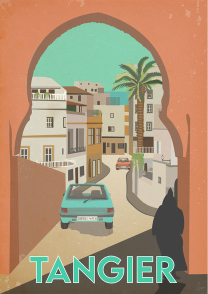 Vintage inspired travel print of Tangier, Morrocco 