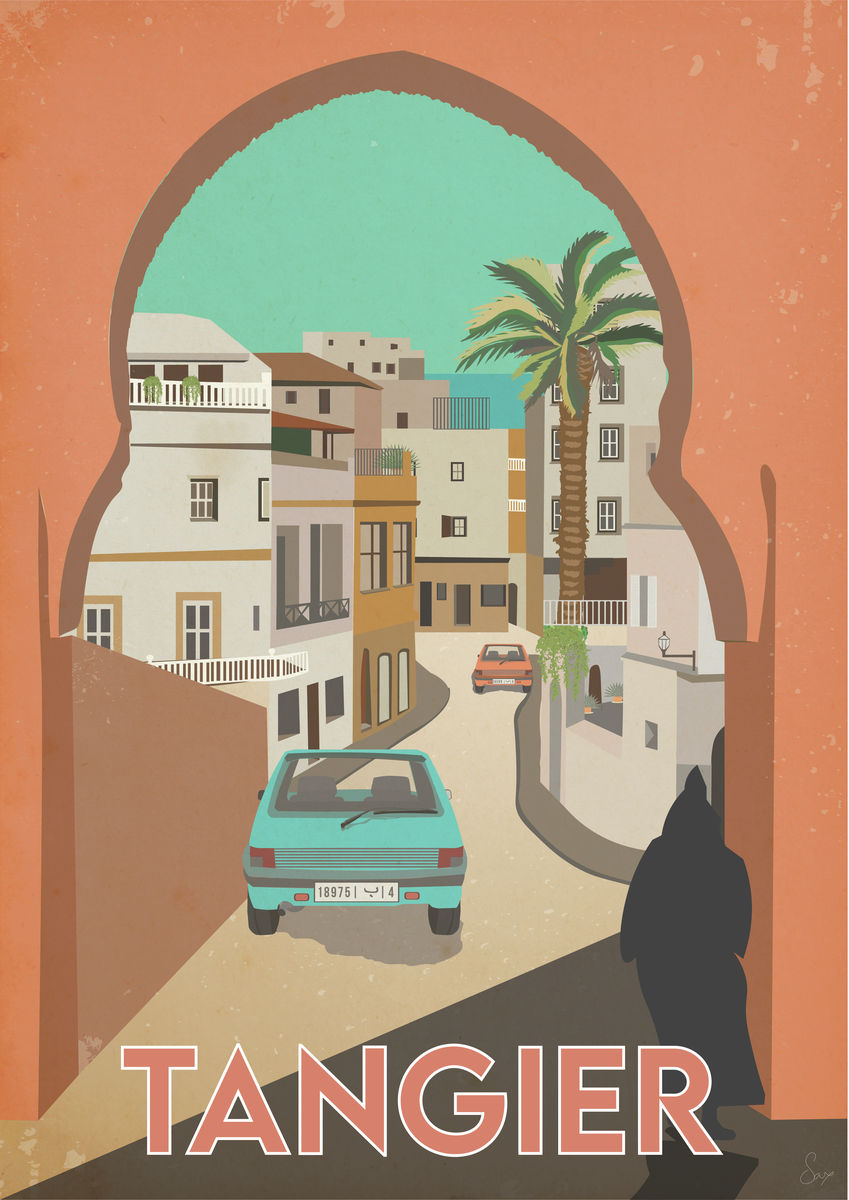 Vintage inspired travel print of Tangier, Morrocco 