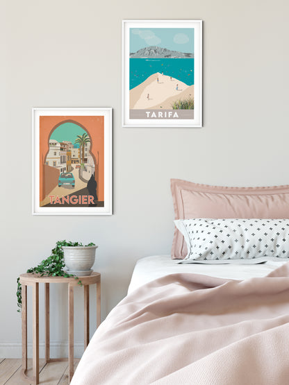 Vintage inspired travel print of Tangier, Morrocco 