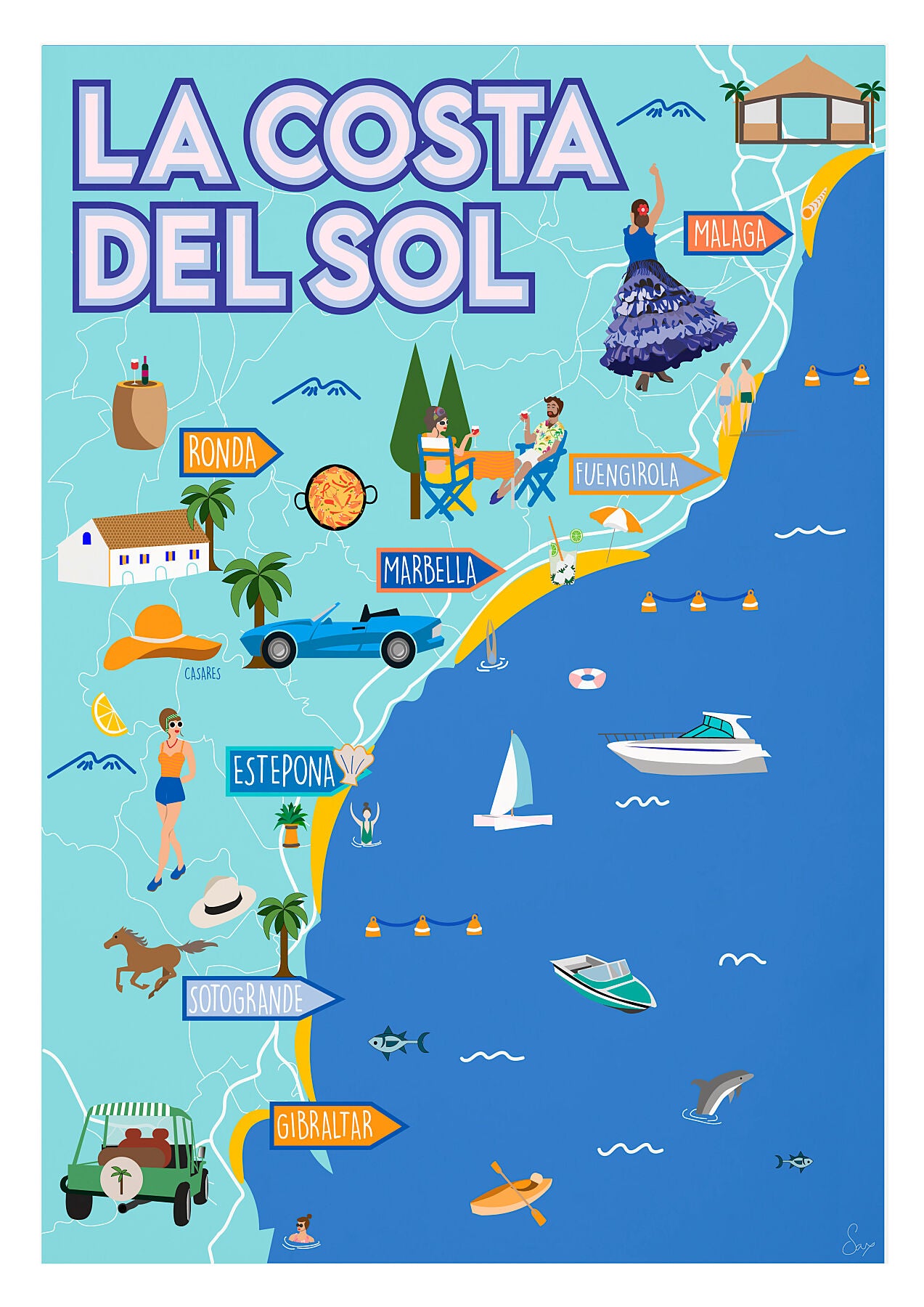 Illustrated Map Of Costa Del Sol Travel Art By SAX Doodle   C1dbc7f2ecef4969a5387775e354bcaf 