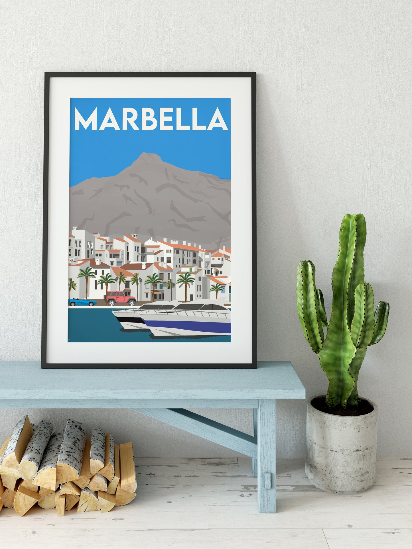 Vintage inspired travel print of Puerto Banus, Marbella, Spain