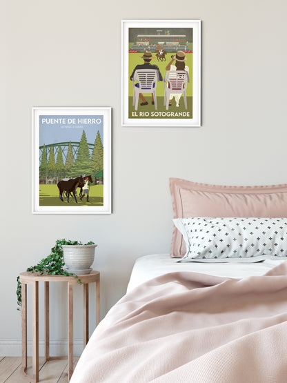 Vintage inspired travel print of Santa Maria Polo Club Puente De Hierro Sotogrande