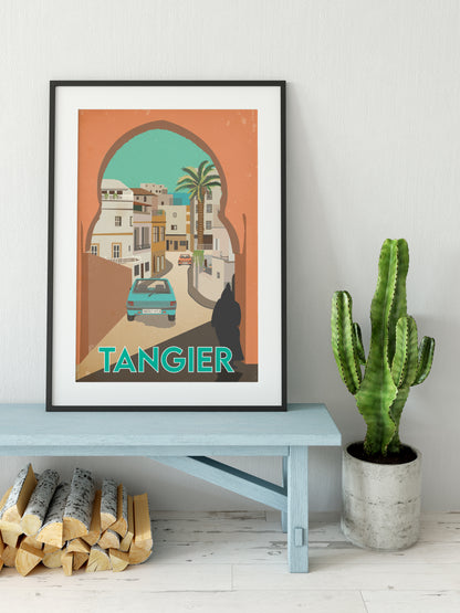 Vintage inspired travel print of Tangier, Morrocco 